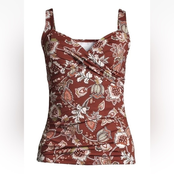 NWT Lands End Floral Paisley Print Tankini‎ Swimsuit Top Underwire Womens 24W